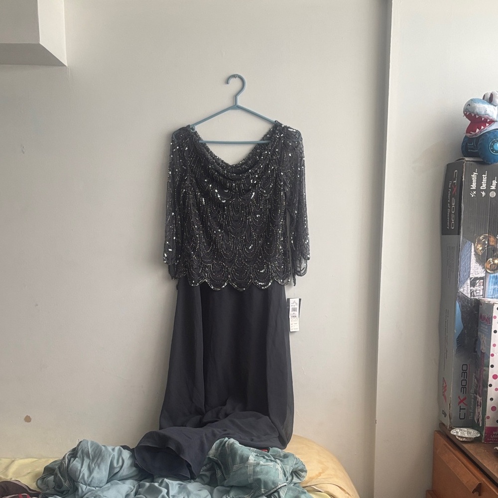 J Kara Black and Silver Embellished Maxi Dress